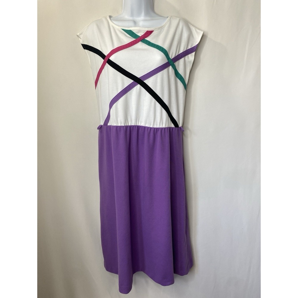 Mari Lynn Fashions Vintage Sleeveless Dress Size 12 70s Union Made Rainbow Fun